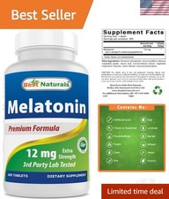 12mg Melatonin Sleep Aid - Gluten-Free, Non-GMO, Lab Tested - 365 Tablets
