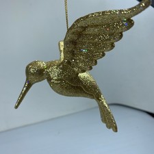 Hummingbird Ornament Bird Gold Glitter Sparkly Christmas Tree Holiday 4"