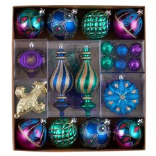 Valery Madelyn Christmas Ball Ornaments, 60ct Peacock Blue Purple Green Shatt...