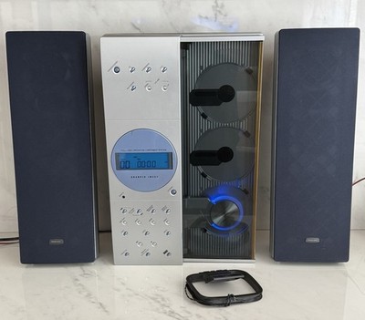 Vintage Sharper Image SO225 Vertical 3-CD Changer Shelf Stereo System w/Speakers