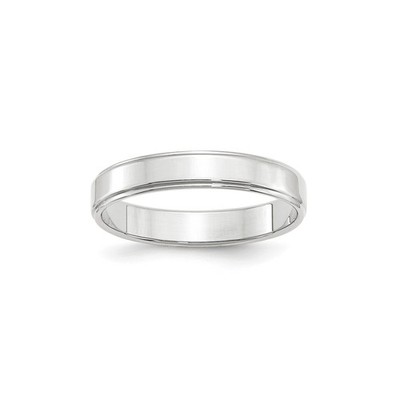 10K White Gold Flat Profile Solid Wedding Band With Step Down Edges 4mm