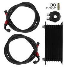10 Row 10AN Universal Engine Transmission Oil Cooler + Filter Adapter Hose Kit