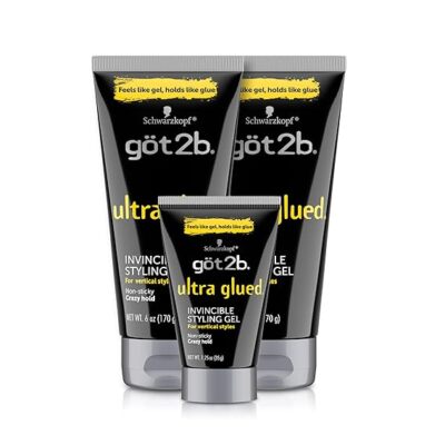 Got2B Ultra Glued Invincible Styling Gel 2 - 6 oz tubes + 1 Travel 1.25 oz tube