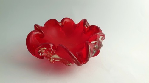 SCHALE MURANO ROT ÜBERFANG BOWL HAND BLOWN GLASS ITALIAN MID CENTURY RED VINTAGE - Picture 5 of 9