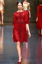 Dolce & Gabbana F/W 2013 Crystal Embellished Red Lace Dress Size 42
