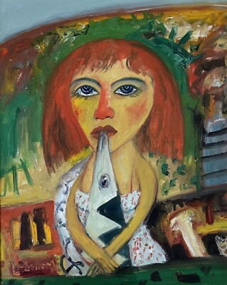 John Bellany RA Original Öl auf Leinwand ''Dame mit Makrele''