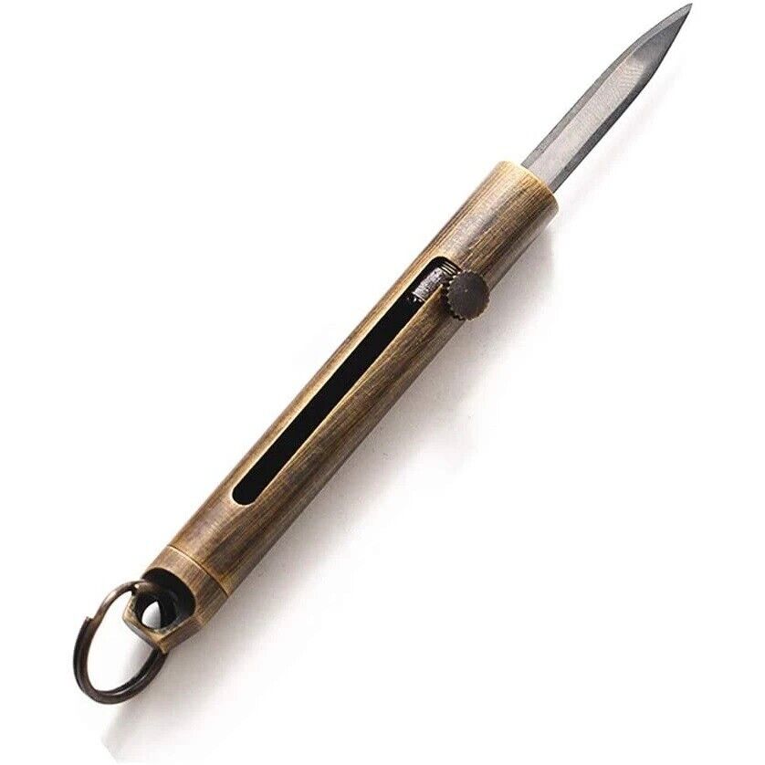 Brushed Brass Mini Knife - Keychain Pocket Knife, Compact Retractable Folding 