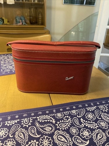 Vintage Red/faded  Train Case Makeup ￼Case Travel Vanity Suitcase Luggage Skyway