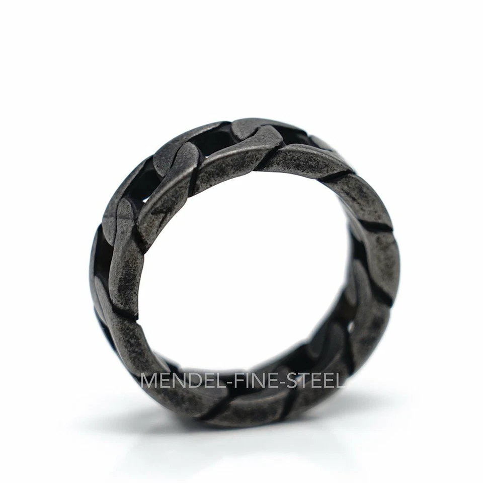 MENDEL Mens Biker Cuban Link Chain Band Ring For Men Stainless Steel Size 7-15 - Image 3 of 4
