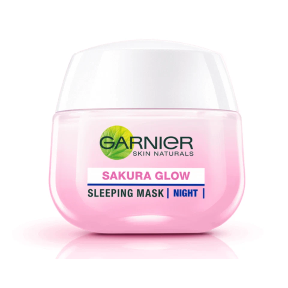 Máscara para dormir Garnier Sakura Glow crema de noche brillo rosado piel 50 ml Foto 3 de 4