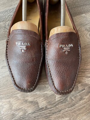 PRADA 1D8228 Womens Brown Leather Driving Moccasin Size 39 flats