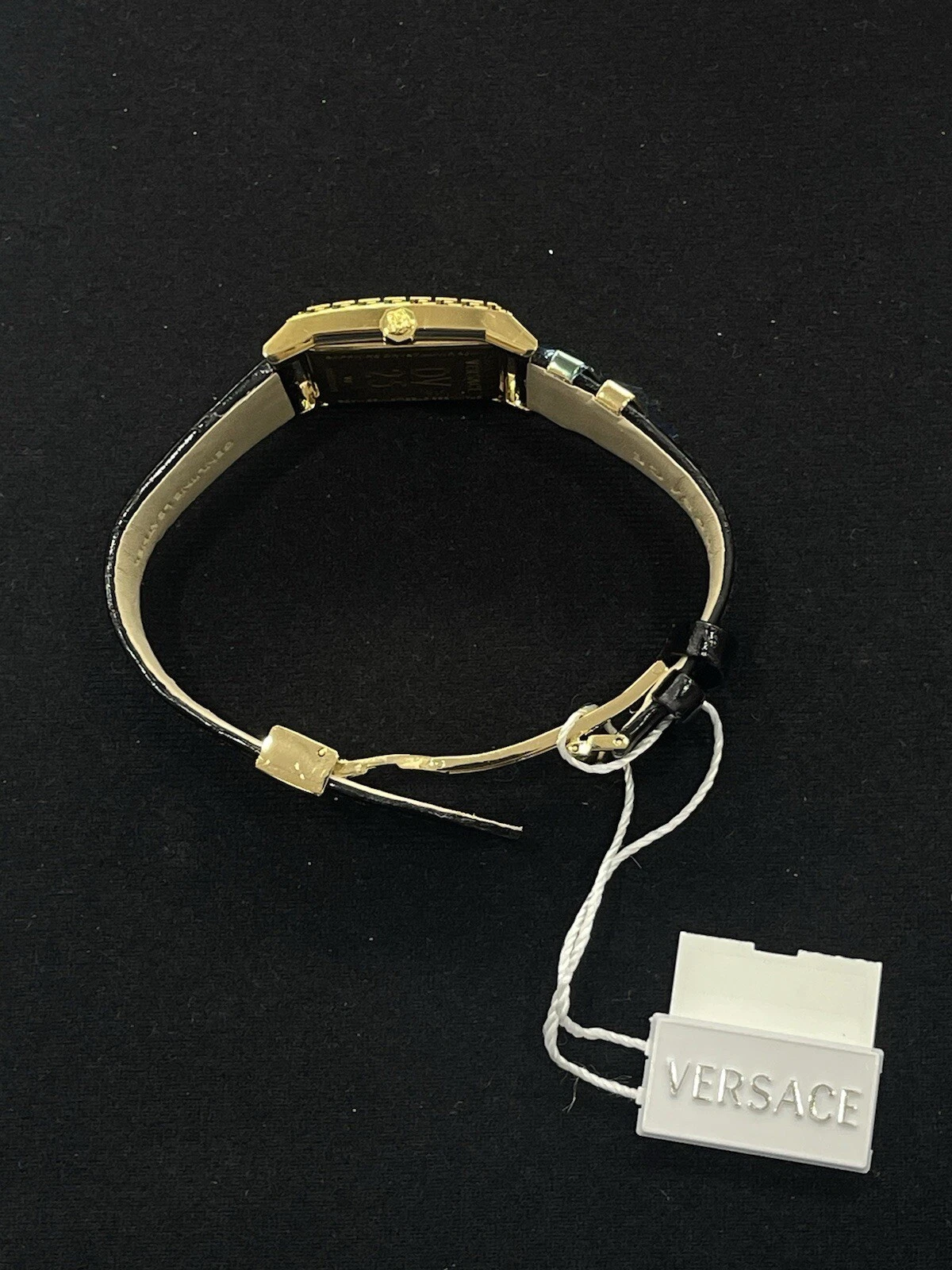 Orologio donna Versace DV25 quadrato quadrante diamantato tono oro NUOVO IN SCATOLA