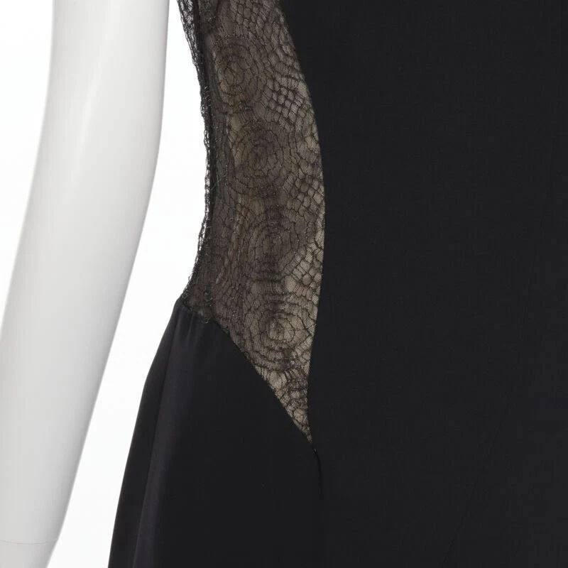 abito vintage Runway GIANNI VERSACE 1998 nero web pannello pizzo trasparente IT40 S