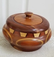 Vintage Abstract Lathe Handcrafted Hand turned Large wooden bowl  Lid.Beautiful