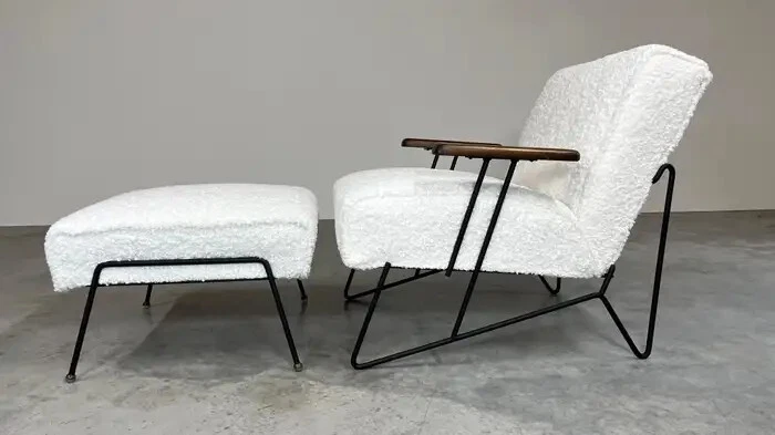 Juego de sillón y otomana de hierro Attr: Dan Johnson circa 1950 Foto 2 de 4