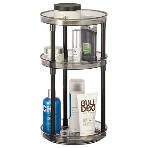 mDesign Spinning 3-Tier Lazy Susan 360 Rotating Makeup Vanity Countertop Smoke