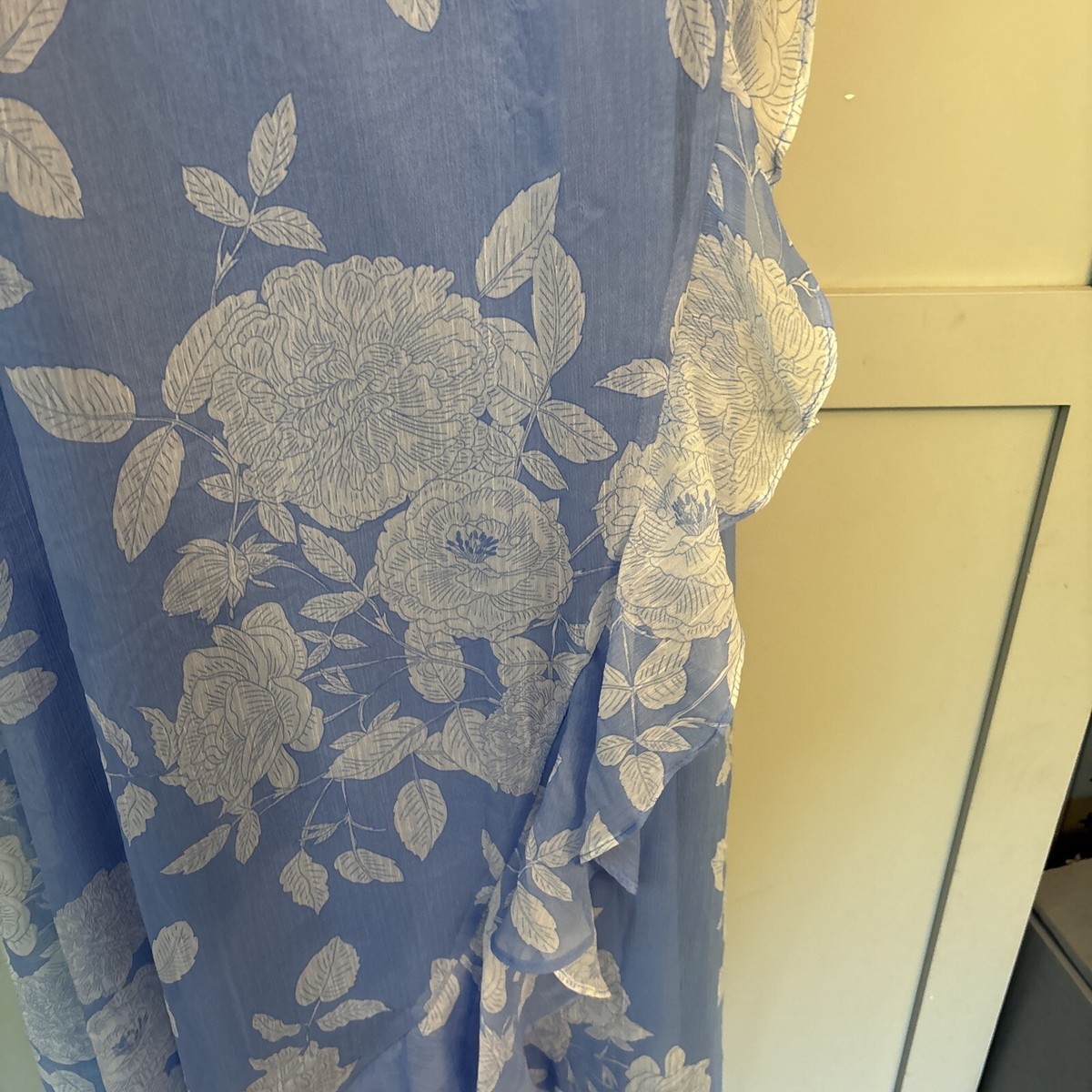 sachin and babi light blue dress London Times Women's Chiffon Faux Wrap Ruffle Maxi Dress