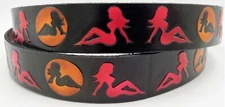 MUD FLAP GIRL TRUCKER BIKER EMBOSSED GENUINE COWHIDE LEATHER BELT USA MADE