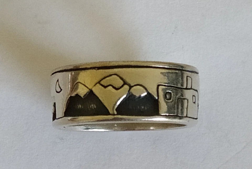 Anillo Cuentacuentos Navajo Carolyn Pollack Plata de Ley 2 Capas Talla L 1/2 Foto 3 de 4