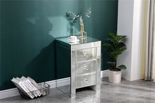 Elegant Mirrored Glass Bedside Table Nighstand Side Table Cabinet with Drawers