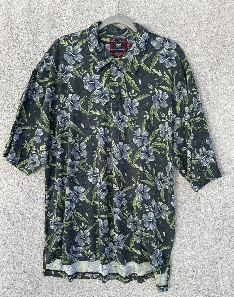 Camisa Polo Byron Nelson Para Hombre 2XL Verde Floral Hawaiana Mezcla Seda Camisa Golf Foto 3 de 4