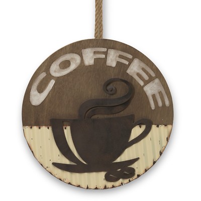 LARGE 16" Wood and Rustic Metal Coffee Cup Wall Decor Kitchen NEW | eBay