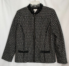 Chicos Black Embellished Blazer Zip Front Beaded Collar and Pockets Jacket Large
