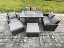 Image of Fimous Outdoor Rattan Garden Furniture Gas Firepit Table Lounge Sofa Stool Set
