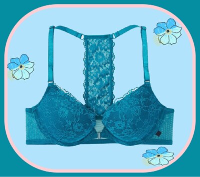 36C Teal Posey Lace Front Close Extreme Lift Victorias Secret Plunge PU UW Bra