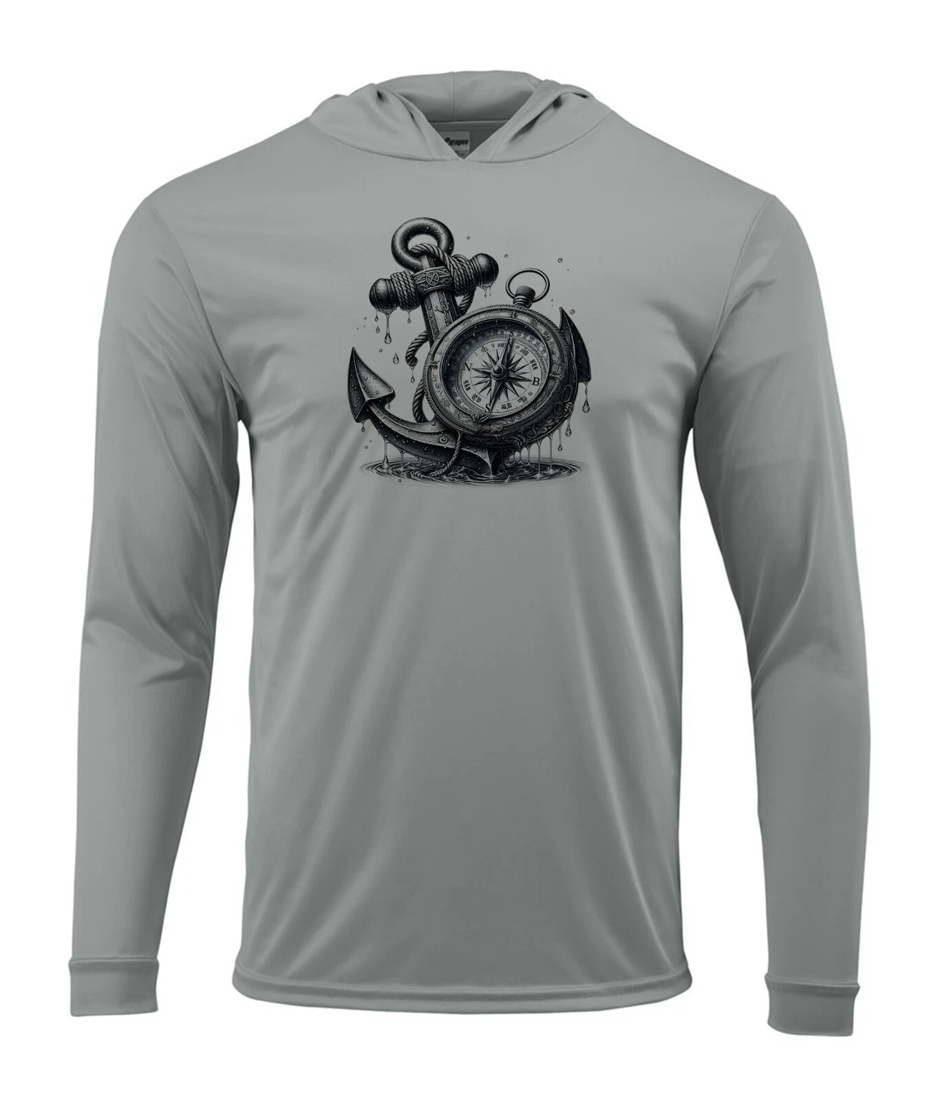 Compass Anchor Nautical Sea Boat UV Protected UPF 50 Long Sleeve T-Shirt Hood