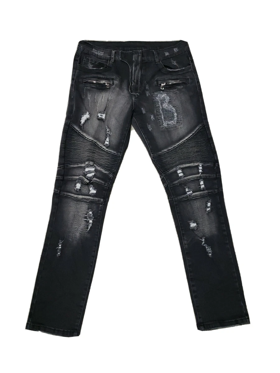 Shop Balmain Distressed Moto Skinny Jeans | Saks Fifth Avenue