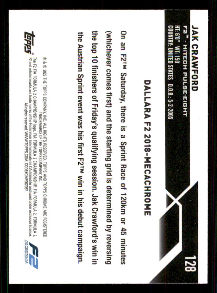 2023 Topps Chrome Formula 1 #128 Jak Crawford CAR - Image 2 of 2