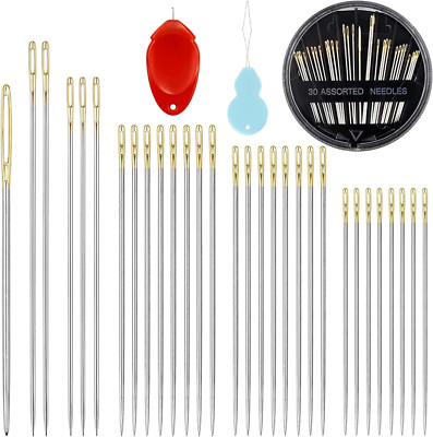Premium Hand Sewing Needles, 30-Count Assorted Embroidery Needles with Threaders