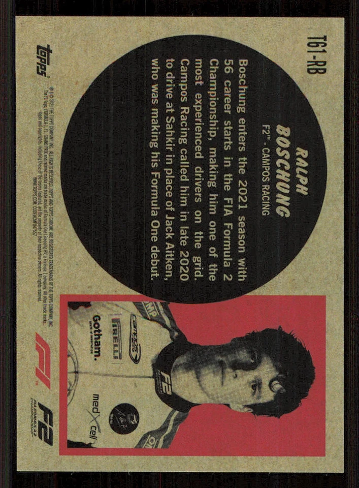 2021 Topps Chrome Formula 1 '61 Topps Sports Cars #T61RB Ralph Boschung - Image 2 of 2