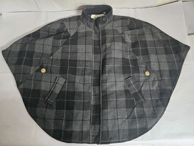 Heart Soul Womens Plaid Cape Poncho Jacket Gray Black Size Large L