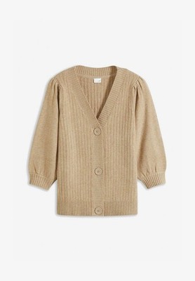 Strickjacke mit V-Ausschnitt Gr. 40/42 Beige Damen 3/4 Arm Casual-Jacket Neu