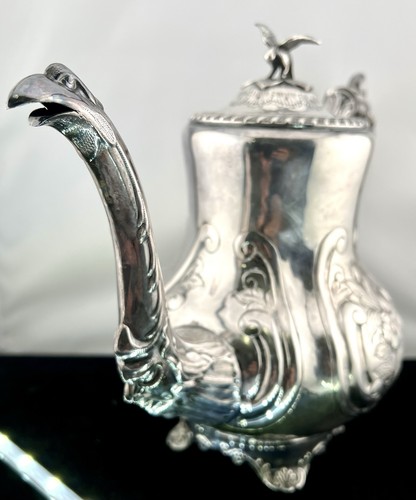 Antique Hand Chased Sheffied Silver Plate Coffee Pot, Teapot - Picture 3 of 10