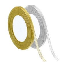 Total 48Yard Glitters Metallic Ribbon Set,2Roll 1/4" Sparkly Ribbon,Gold,Silver