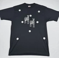 Vintage Jerzees USA 50/50 Zebra Rhinestone T-Shirt M Black Animal Graphic