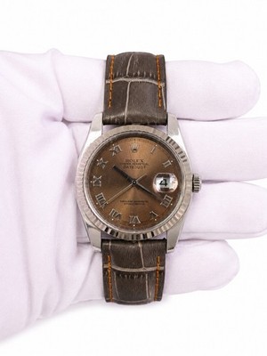 Rolex Date-Just 36mm (Ref.116234) Salmon Dial Grey Croc Leather Strap Watch Only