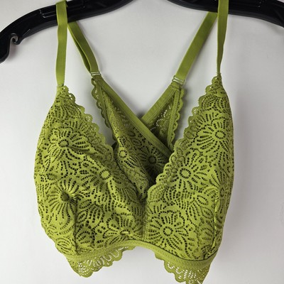 AUDEN M Womens Green Lace Lightly Lined Crossback Wireless Bralette Fairy