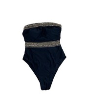 Black One Piece Swimsuit With Gold Mesh Accents, Size M, Women s Swimwear