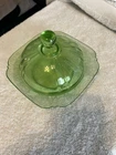 MINT Green Federal Depression Glass Lidded Butter Dish / HOT UV / Parrot Design