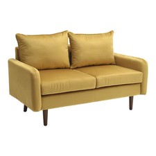 Flaxen Mustard Gold 140cm Wide 2-Seater Soft Velvet Loveseat Upholstered Sofa 