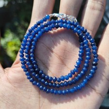 Blue Sapphire Beaded Necklace, 4mm Faceted Rondelle Beads Necklace, Blue Beads