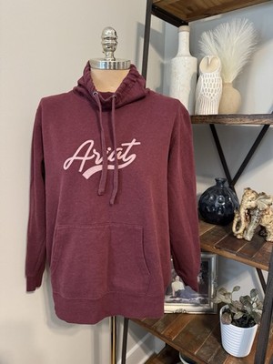 Ariat Real Women's Sweatshirt Red Script Logo XL Drawstring Heathered Zinfandel