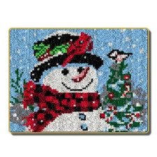 Christmas Snowman Latch Hook Rug Kits, DIY Rug Crochet Yarn Kits Printed Colo...