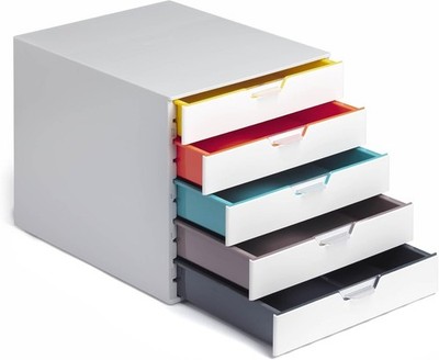 Durable Varicolor 5 Drawer Unit - White Desktop Drawer Set with 5 Color Coded Dr