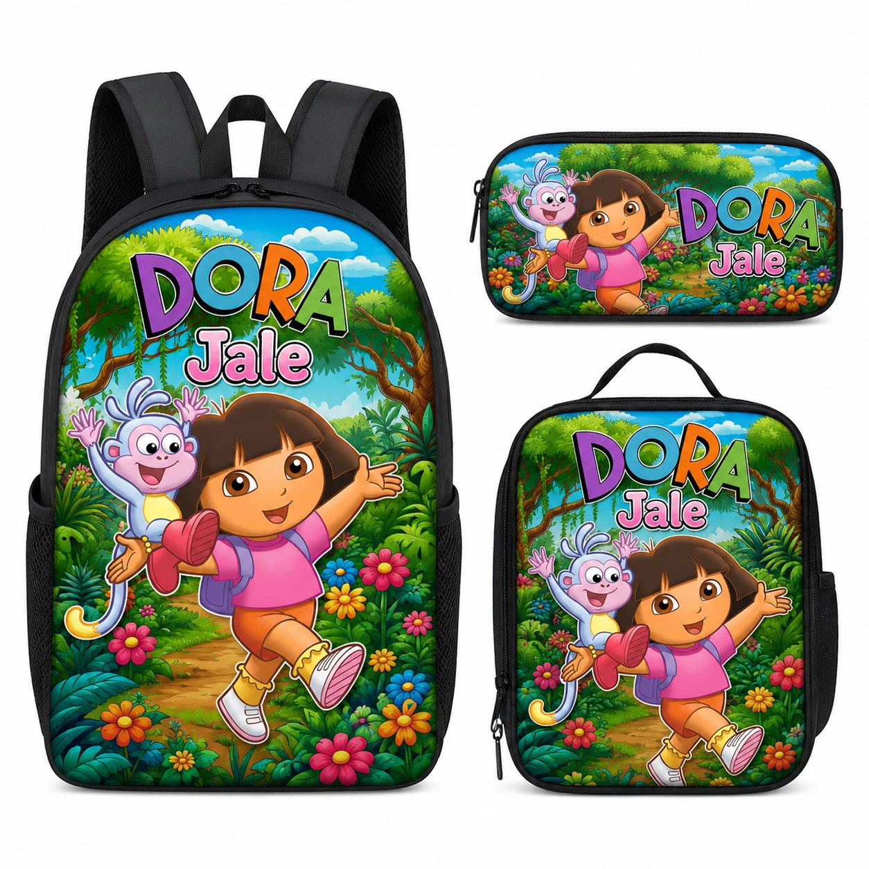 Personalized Dora Backpack Set Kids School Bag Lunch Bag Pencil Case Custom Name