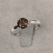 Solitaire Smoky Quartz Gemstone Ring 925 Sterling Silver Women Ring